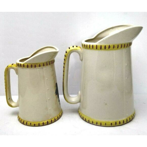 Vtg Hand Painted Pancake Pitcher Set Batter Pitcher & Syrup Pitcher - Picture 5 of 7